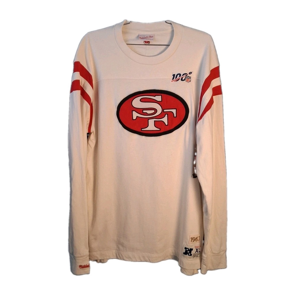 NWT Mitchell & Ness 100 SF 49ers XL White 63 Throwback Jersey Style T-Shirt READ